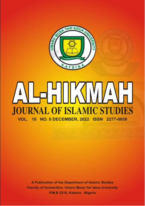 					View Vol. 10 No. 2 (2022): Al-Hikmah Journal of Islamic Studies UMYU Volume 10 Number 1, June 2023
				